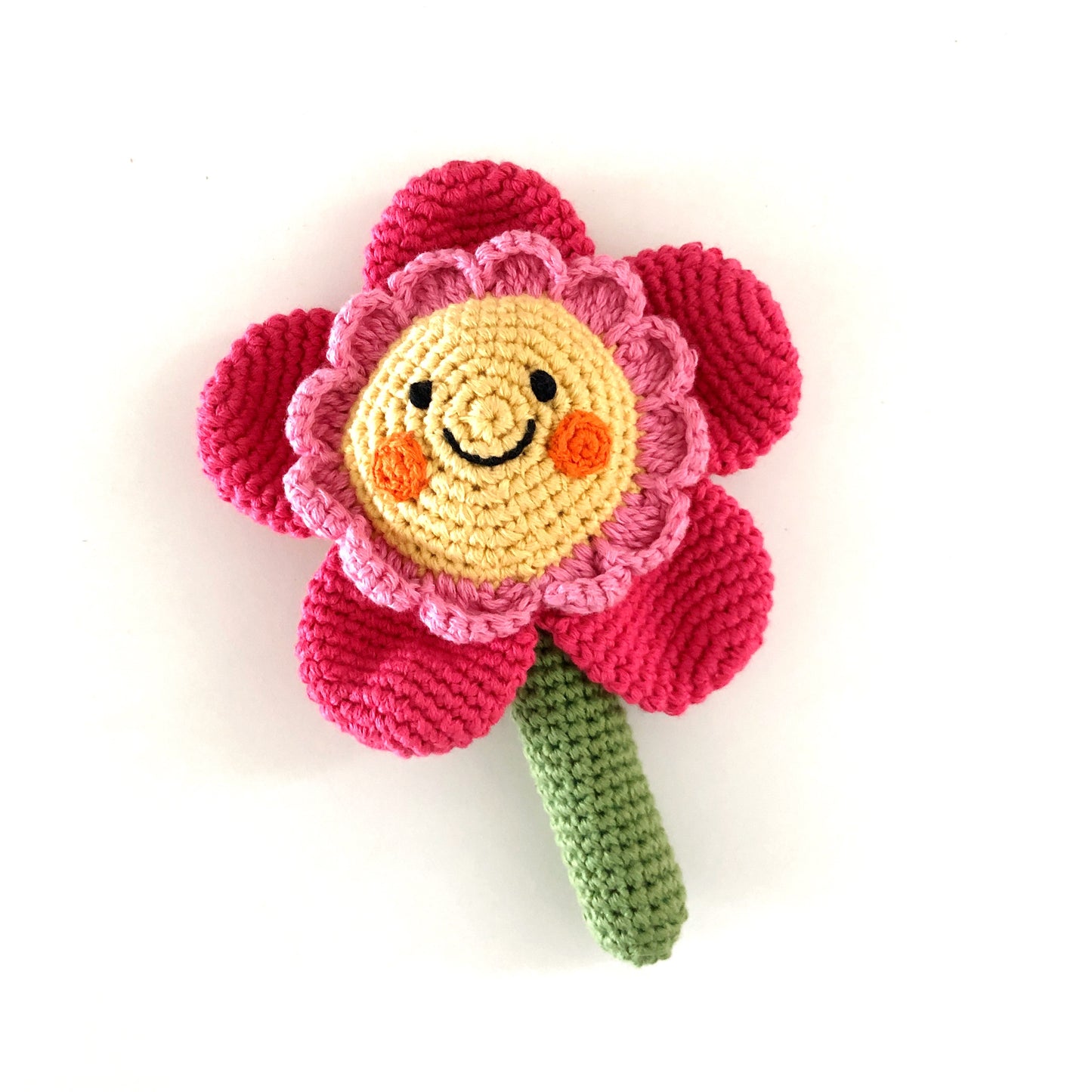 Friendly flower rattle with stem hot pink